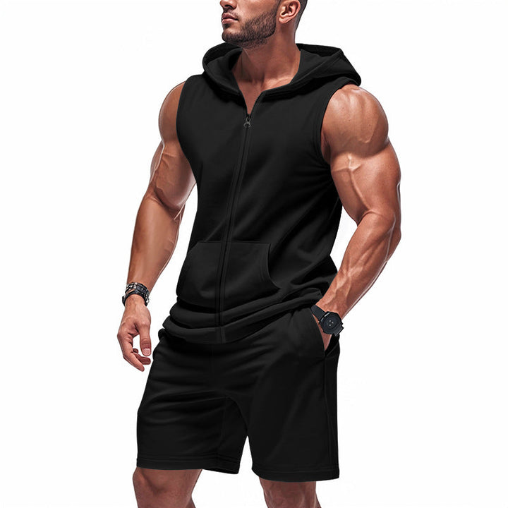 Men's sporty hoodie set with sleeveless sweatshirt, full zip, and training shorts Hudson & Parker