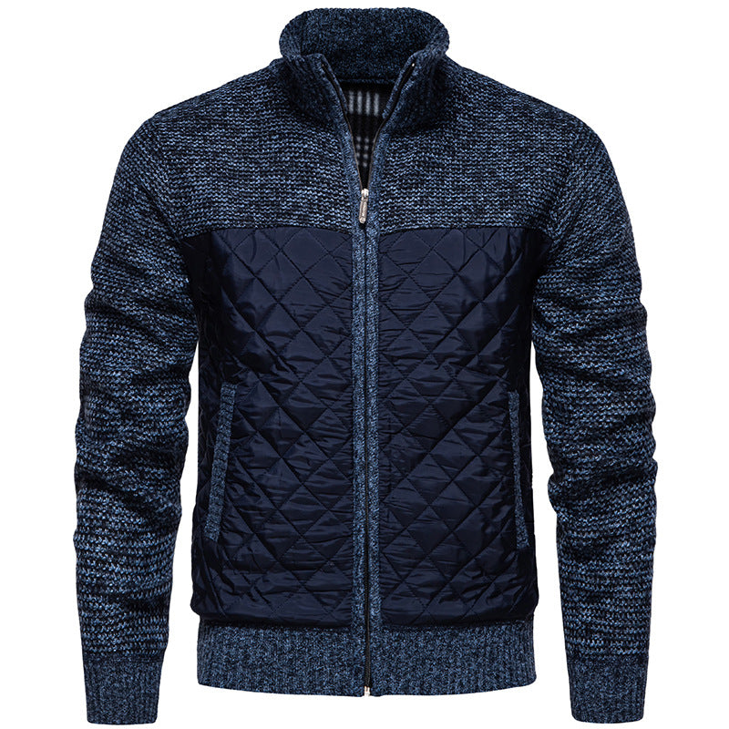 Men Quilted Hybrid Cardigan with Stand-Up Collar and Full Zip Hudson & Parker
