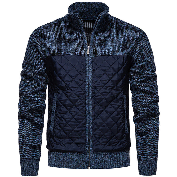 Men Quilted Hybrid Cardigan with Stand-Up Collar and Full Zip Hudson & Parker