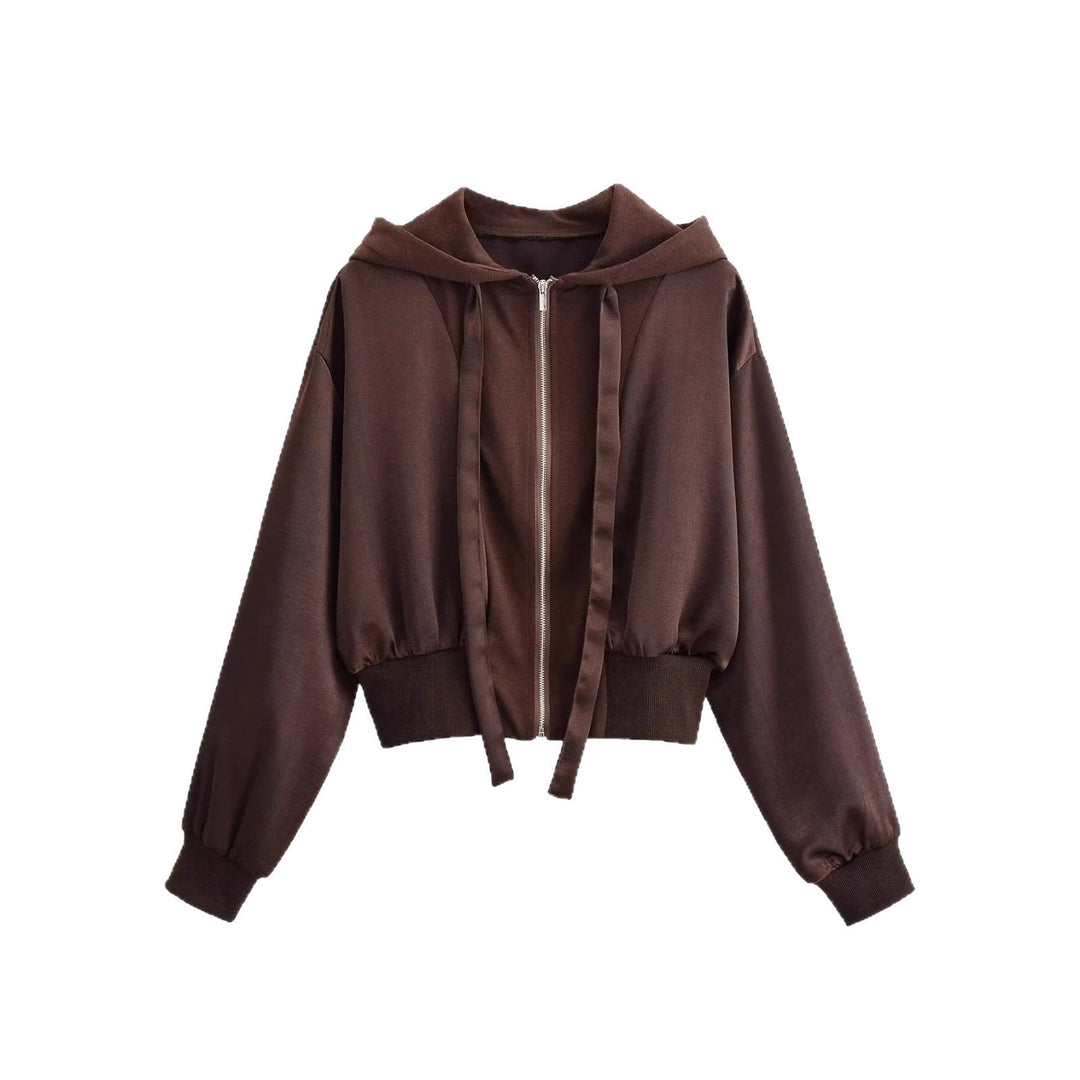Ladies Cropped Hoodie Jacket with full zip, wide hood and shaping ribbed hem Hudson & Parker