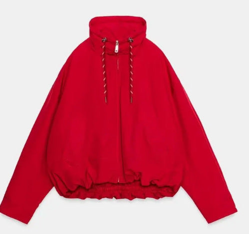 Women’s Oversize Cropped Hooded Jacket with Full Zip, Drawstring and Gathered Hem Hudson & Parker