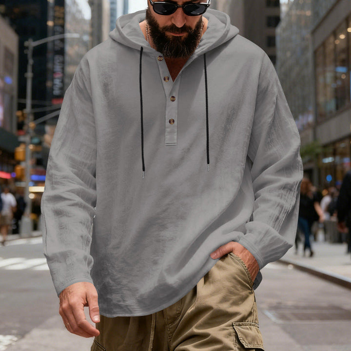 Men's lightweight hooded shirt with button placket made of linen blend and relaxed fit Hudson & Parker