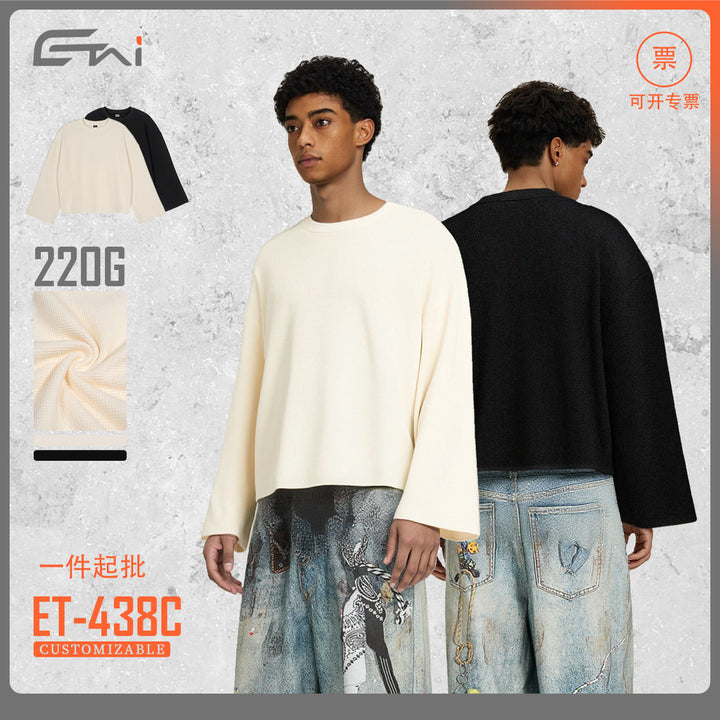Men's Boxy Waffle Knit Sweater with Oversized Cut and Round Neck Hudson & Parker