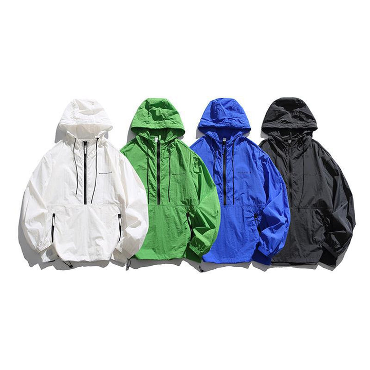 Unisex Lightweight Ripstop Hoodie Anorak with Half-Zip, Drawstring & Zipper Pockets Hudson & Parker