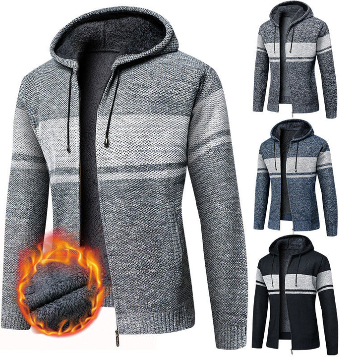Men's insulated knit hoodie jacket with teddy fleece interior and front zipper Hudson & Parker