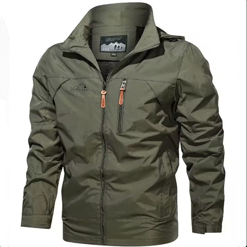Men's Lightweight Waterproof Hooded Outdoor Jacket with Chest Pocket and Adjustable Cuffs Hudson & Parker