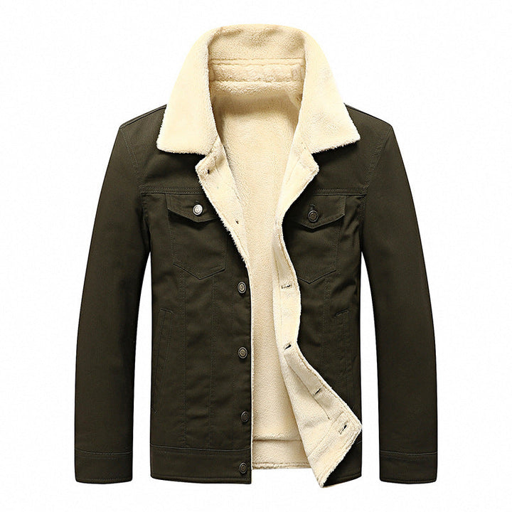 Men's Robustly Cut Canvas Trucker Jacket with Full Sherpa Lining and Flap Pockets Hudson & Parker