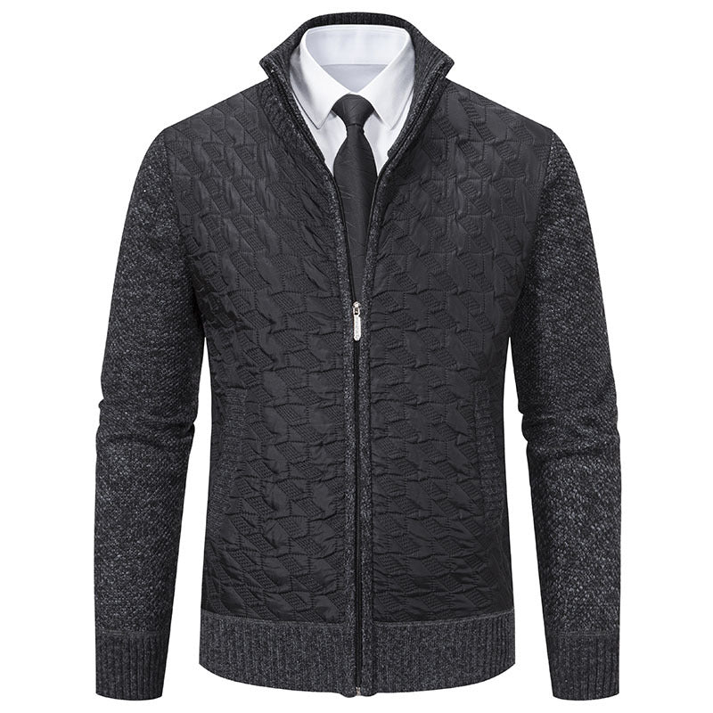 Men's Quilted Hybrid Cardigan with Stand-up Collar, Contrast Sleeves, and Full Zip Hudson & Parker
