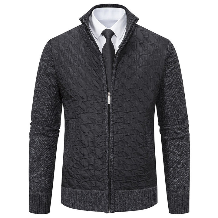 Men's Quilted Hybrid Cardigan with Stand-up Collar, Contrast Sleeves, and Full Zip Hudson & Parker