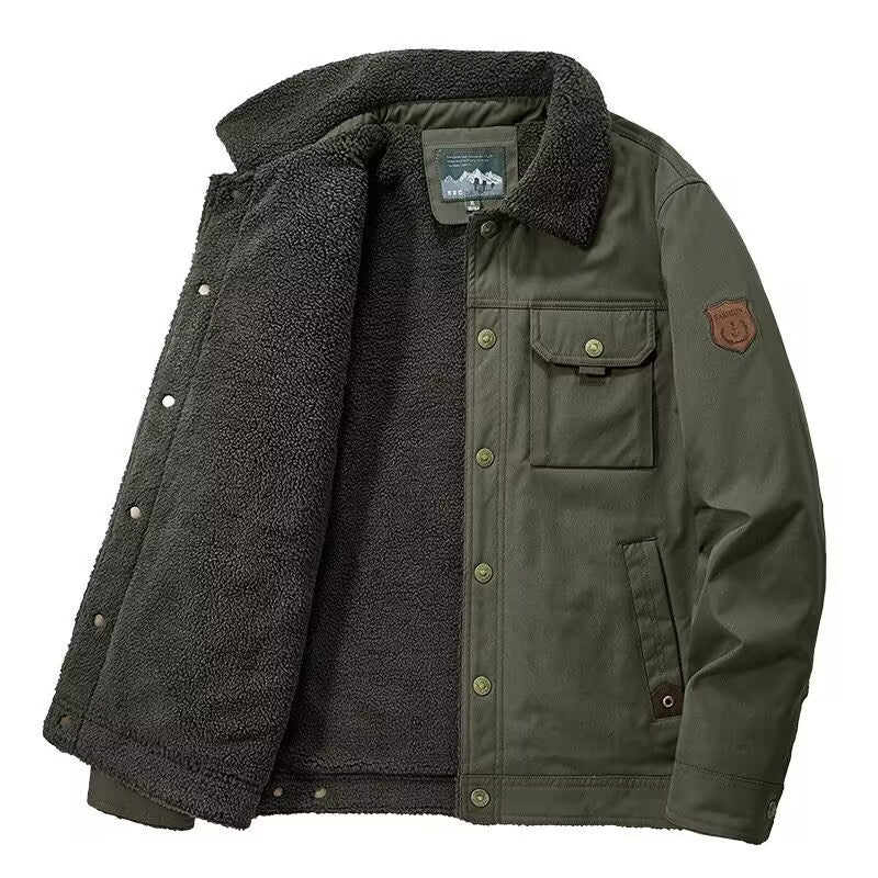 Men's Sherpa-lined canvas trucker jacket with thermal lining and chest pockets Hudson & Parker
