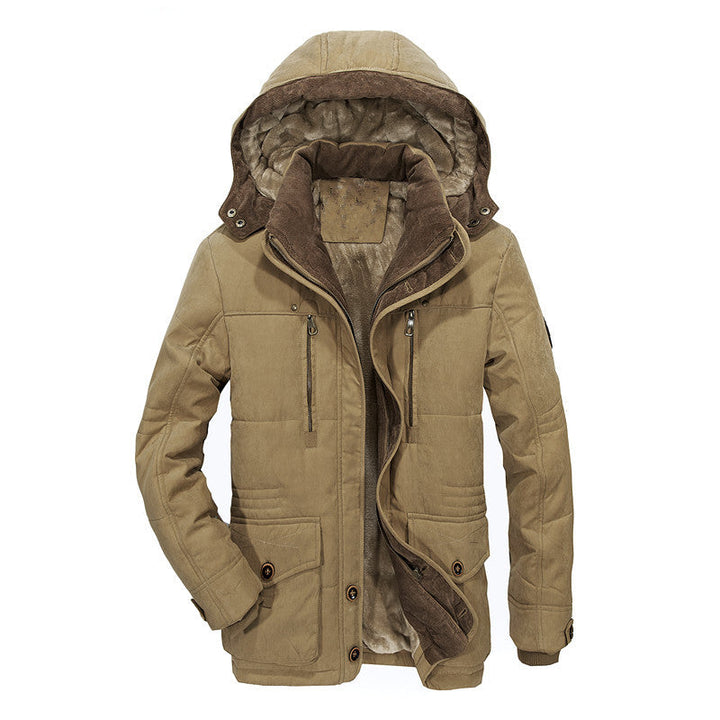 Men's Quilted Canvas Parka with Padded Insulation, Teddy Fleece Lining and Vertical Zipper Pockets Hudson & Parker