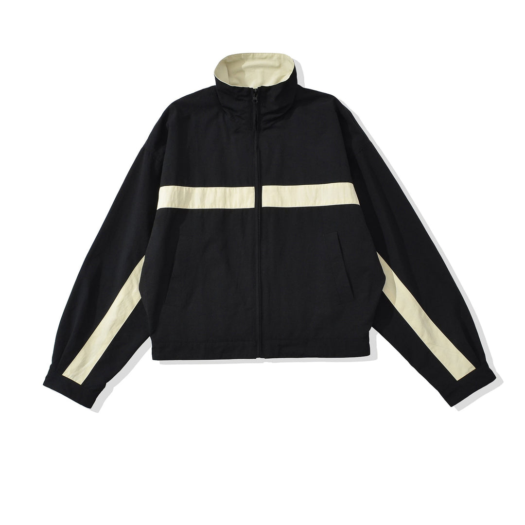 Women Cropped Oversize Training Jacket with Stand-up Collar and Contrast Stripes Hudson & Parker