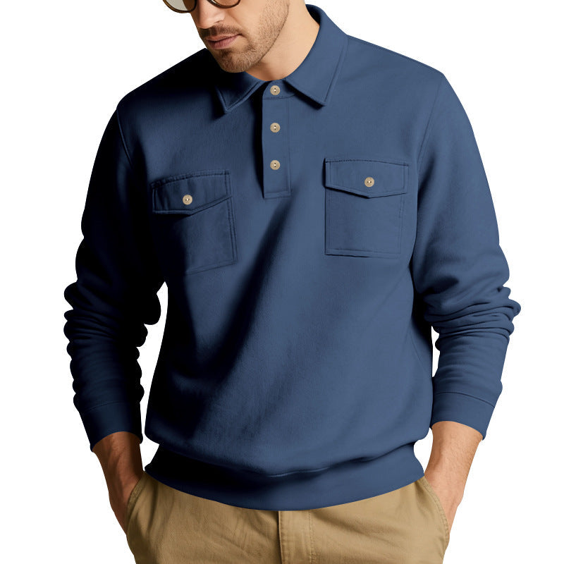 Men's polo collar sweatshirt with patch chest pockets and ribbed cuffs Hudson & Parker