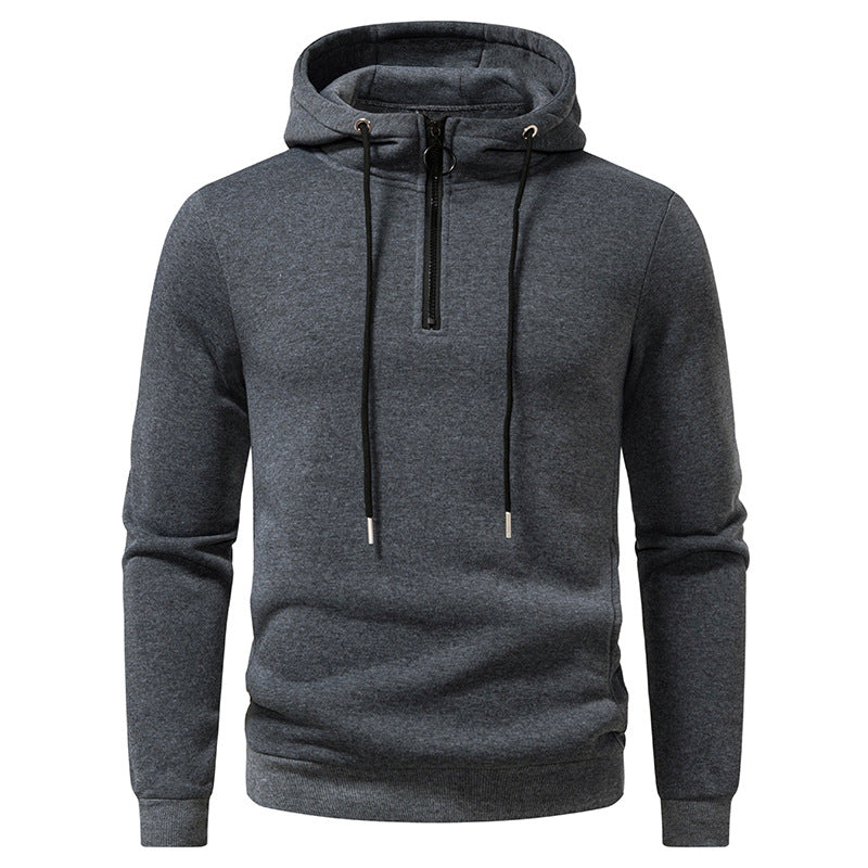 Men's modern sporty-elegant hoodie sweatshirt with front half zip and drawstring Hudson & Parker