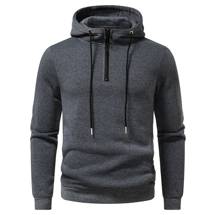 Men's modern sporty-elegant hoodie sweatshirt with front half zip and drawstring Hudson & Parker