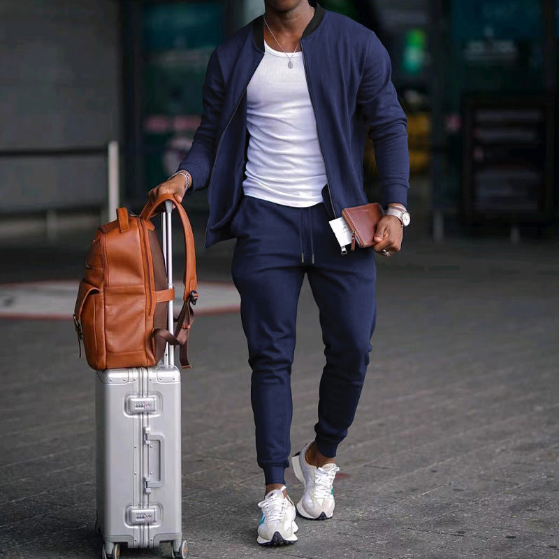 Men's casually cut sweat set with zip bomber jacket and tapered jogging pants made of soft fleece Hudson & Parker