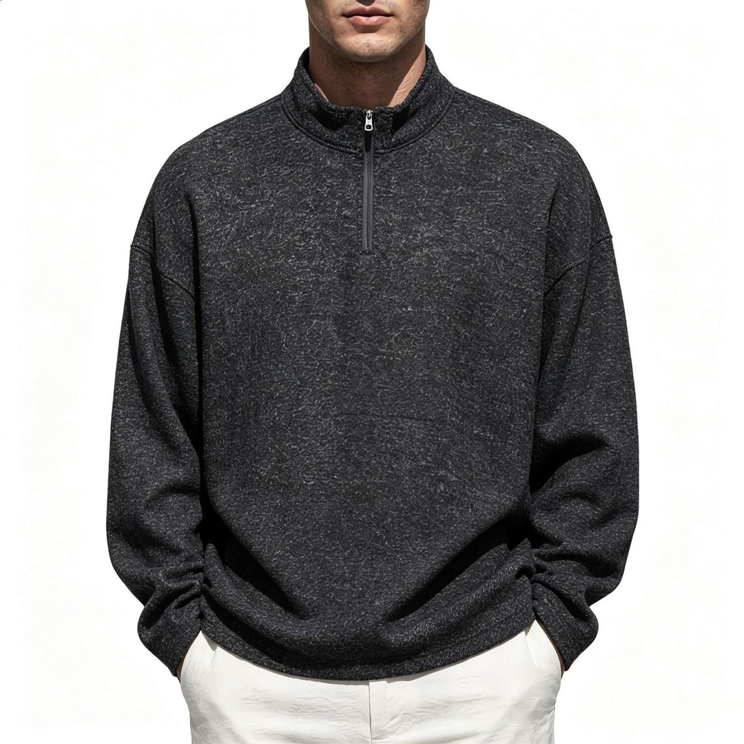 Men's Half-Zip Sweatshirt with Stand Collar and Heathered Texture Hudson & Parker