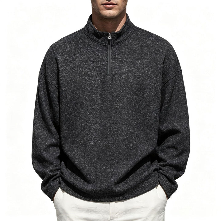 Men's Half-Zip Sweatshirt with Stand Collar and Heathered Texture Hudson & Parker