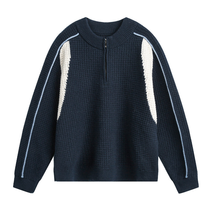 Men's Chunky Knit Waffle Sweater with Half Zip and Contrast Yoke Hudson & Parker