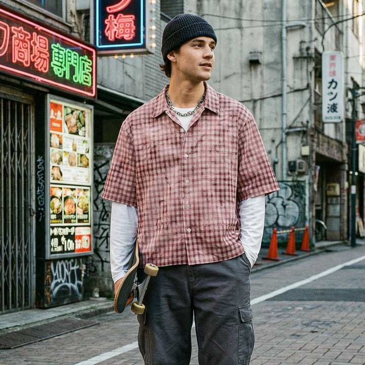 Men's Checkered Overshirt with Integrated Long Sleeve Layer Hudson & Parker