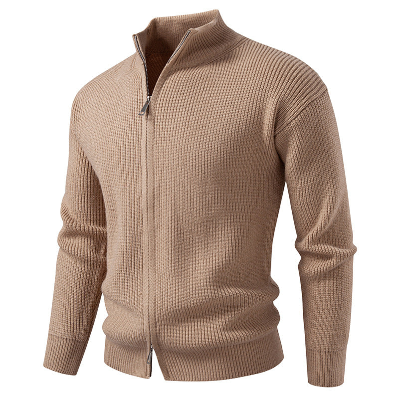 Men's Coarse Ribbed Zip Cardigan with High Cowl Neck and Concealed Seam Hudson & Parker