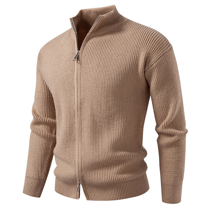 Men's Coarse Ribbed Zip Cardigan with High Cowl Neck and Concealed Seam Hudson & Parker