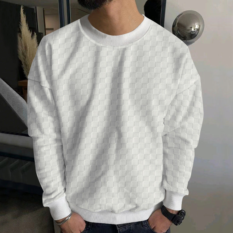Men's embossed checkerboard sweatshirt with oversized fit, round neckline and ribbed cuffs Hudson & Parker