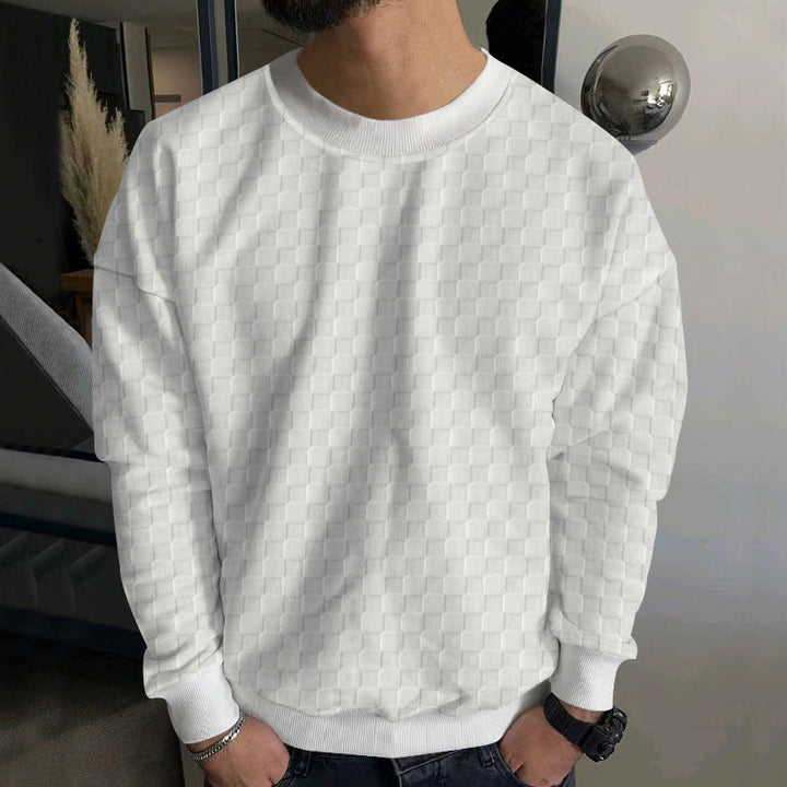 Men's embossed checkerboard sweatshirt with oversized fit, round neckline and ribbed cuffs Hudson & Parker