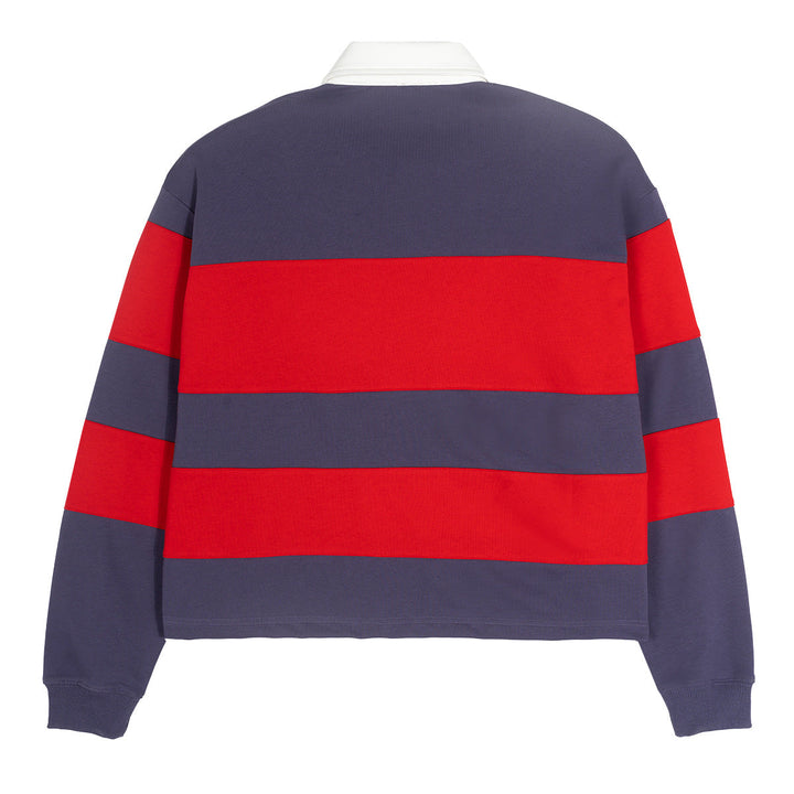 Men Striped Rugby Polo Sweatshirt with Contrast Collar and Oversized Fit Hudson & Parker