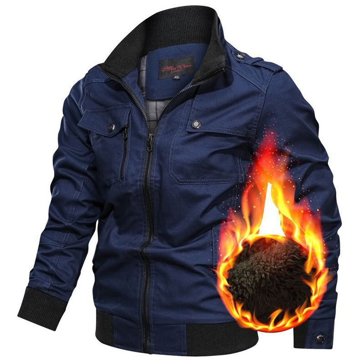 Men's canvas utility jacket with teddy lining, stand collar and multiple pockets Hudson & Parker