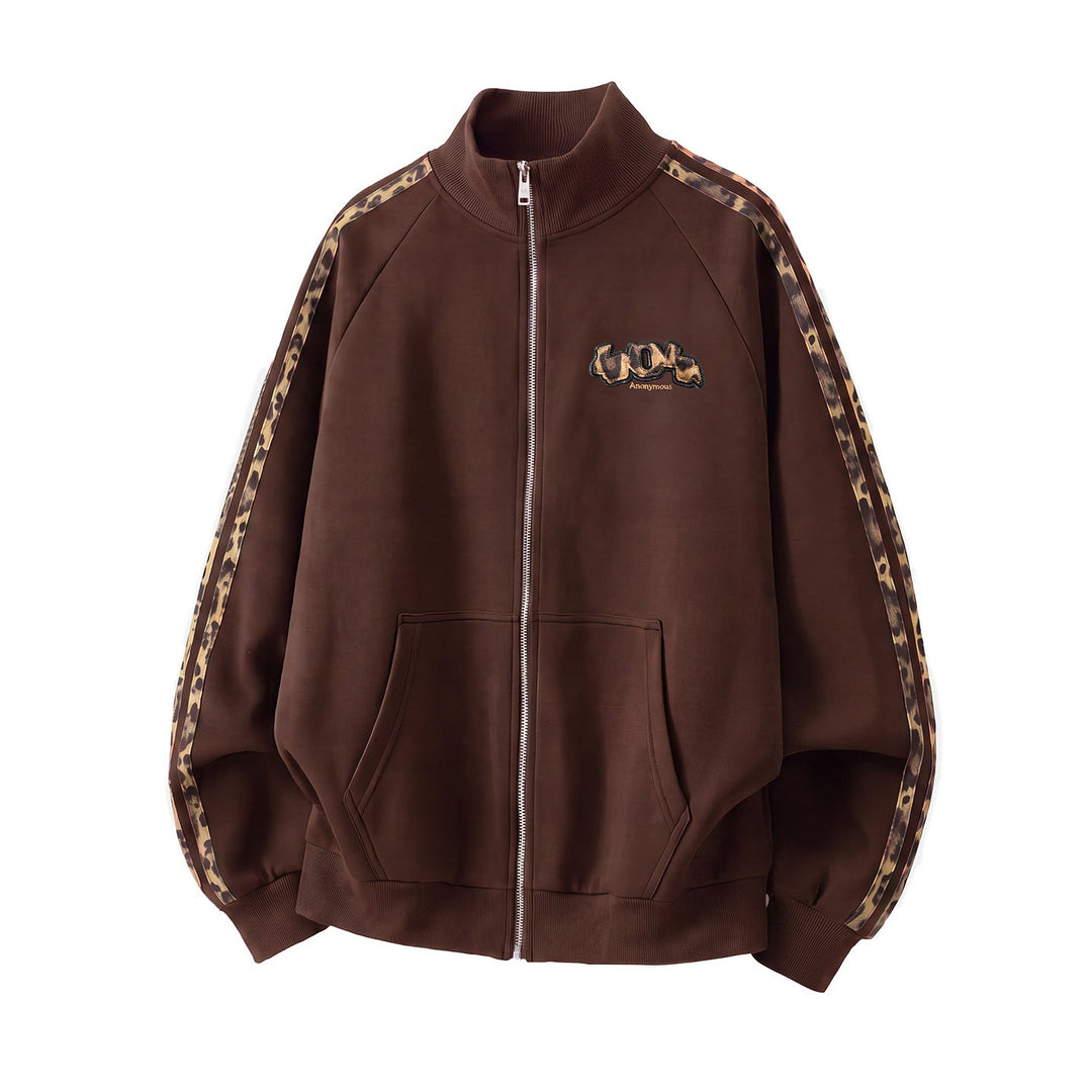 Unisex training jacket with leopard trim and front zipper Hudson & Parker