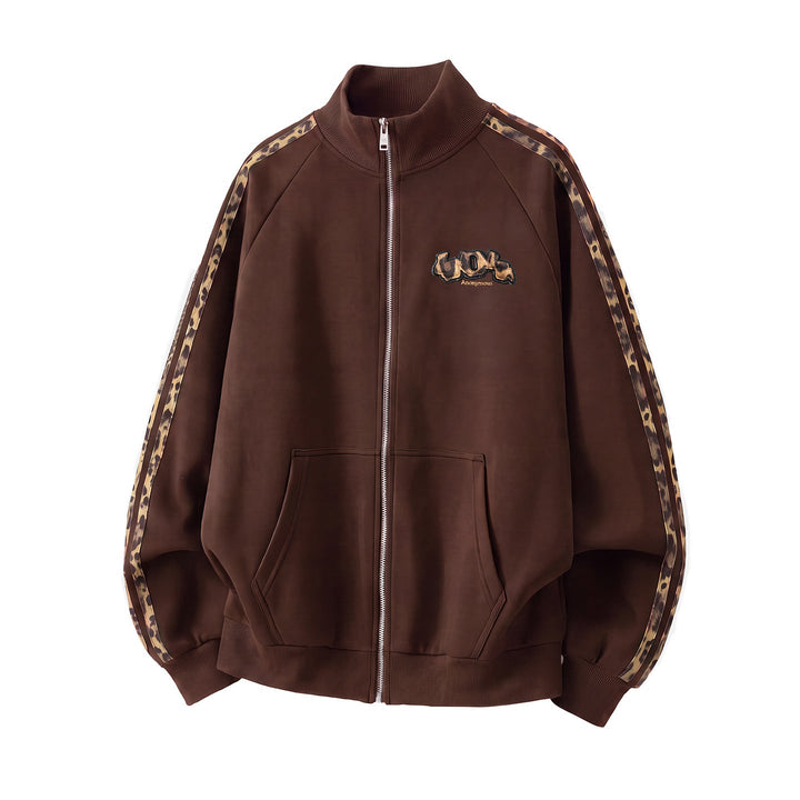 Unisex training jacket with leopard trim and front zipper Hudson & Parker