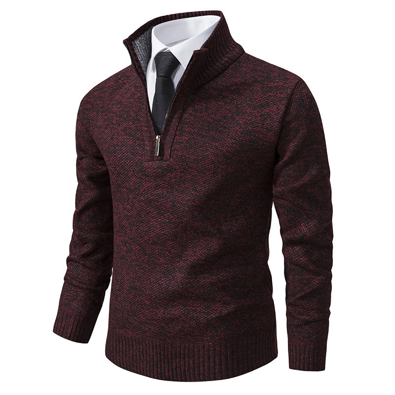 Men's Melange Half-Zip Mock Neck Sweater made of dense fine knit with ribbed cuffs Hudson & Parker
