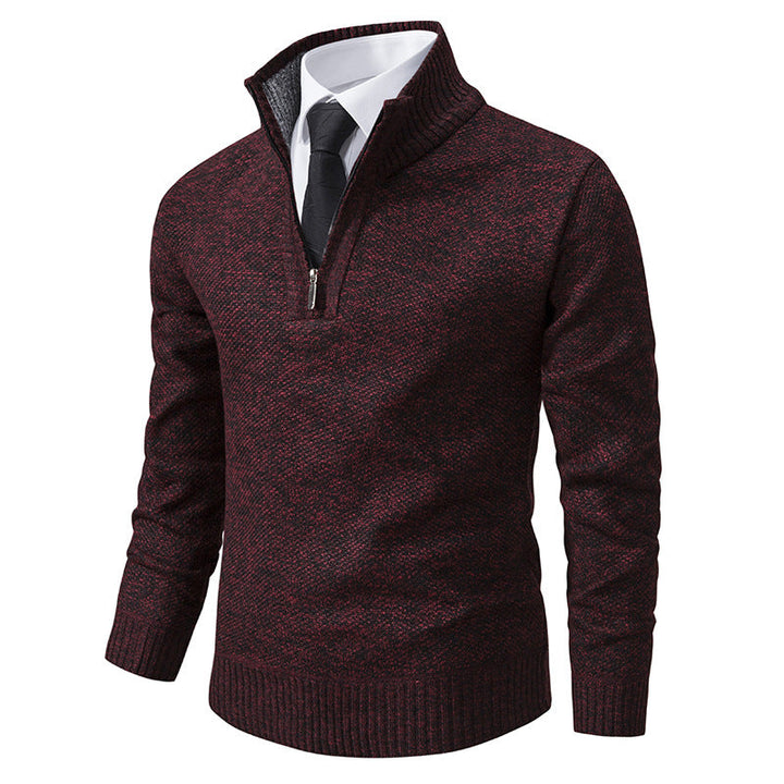 Men's Melange Half-Zip Mock Neck Sweater made of dense fine knit with ribbed cuffs Hudson & Parker