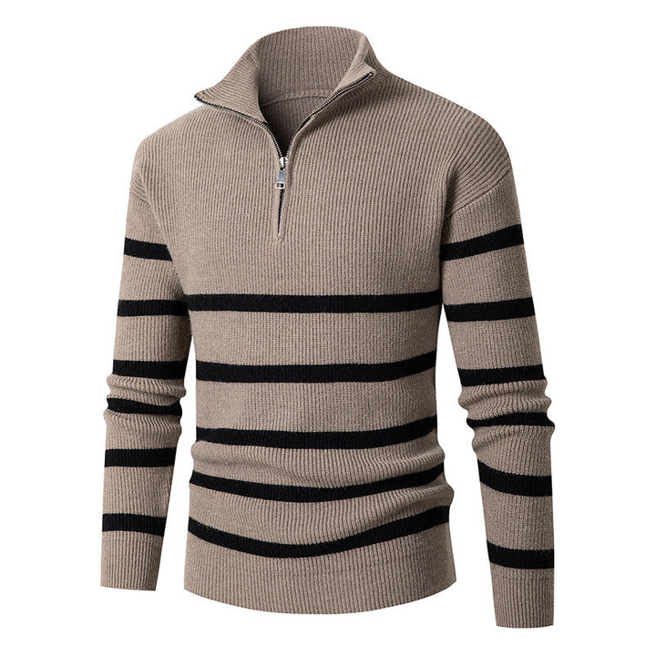 Men's Maritime Stripe Mockneck Pullover with Half Zip and Ribbed Fine Knit Hudson & Parker