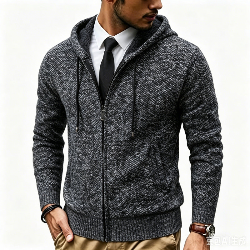 Men's Hoodie Cardigan with Teddy Lining and Full Zip Hudson & Parker