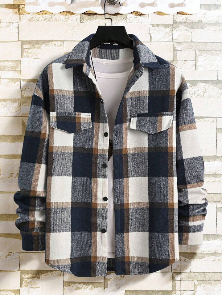 Men's oversized check shirt jacket made of soft flannel with patch chest pockets Hudson & Parker
