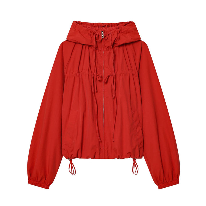 Ladies Short Hooded Windbreaker with Drawstring and Zipper Hudson & Parker