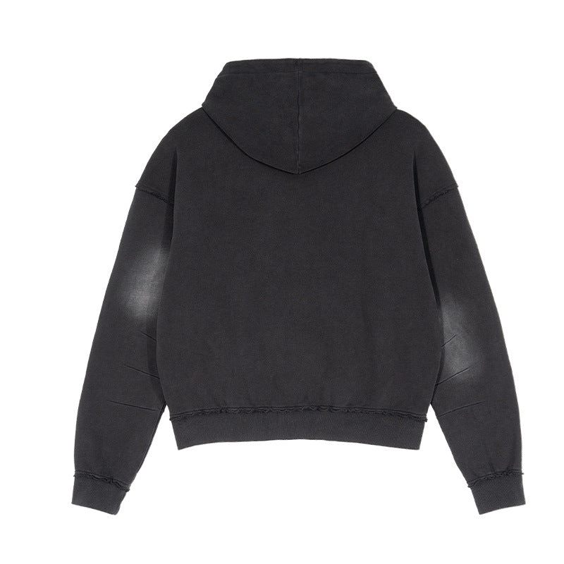 Unisex Oversized Hoodie with Frayed Hem, Kangaroo Pocket and Washed Bleach Effect Hudson & Parker