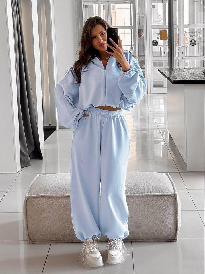 Women nan oversized hoodie jacket with full zip and high waist elastic waistband jogging pants set Hudson & Parker