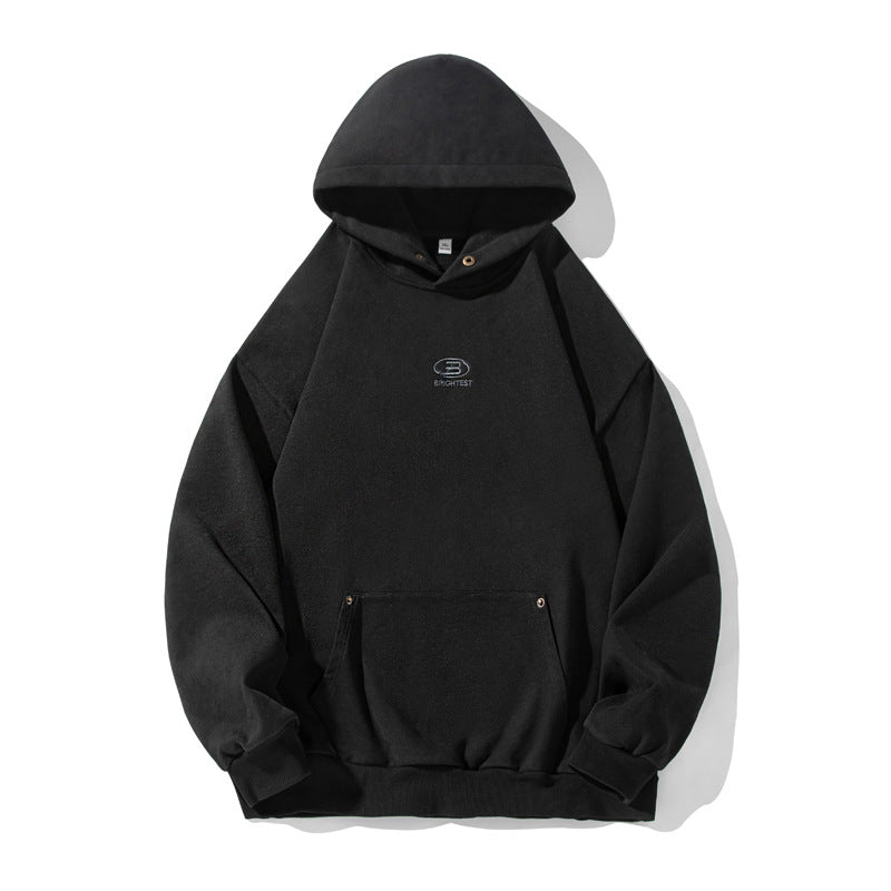 Unisex Oversize Hooded Sweatshirt in Vintage Finish with Kangaroo Pocket and Metal Eyelets Hudson & Parker