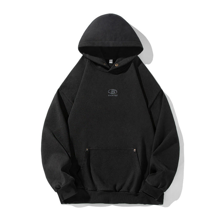 Unisex Oversize Hooded Sweatshirt in Vintage Finish with Kangaroo Pocket and Metal Eyelets Hudson & Parker