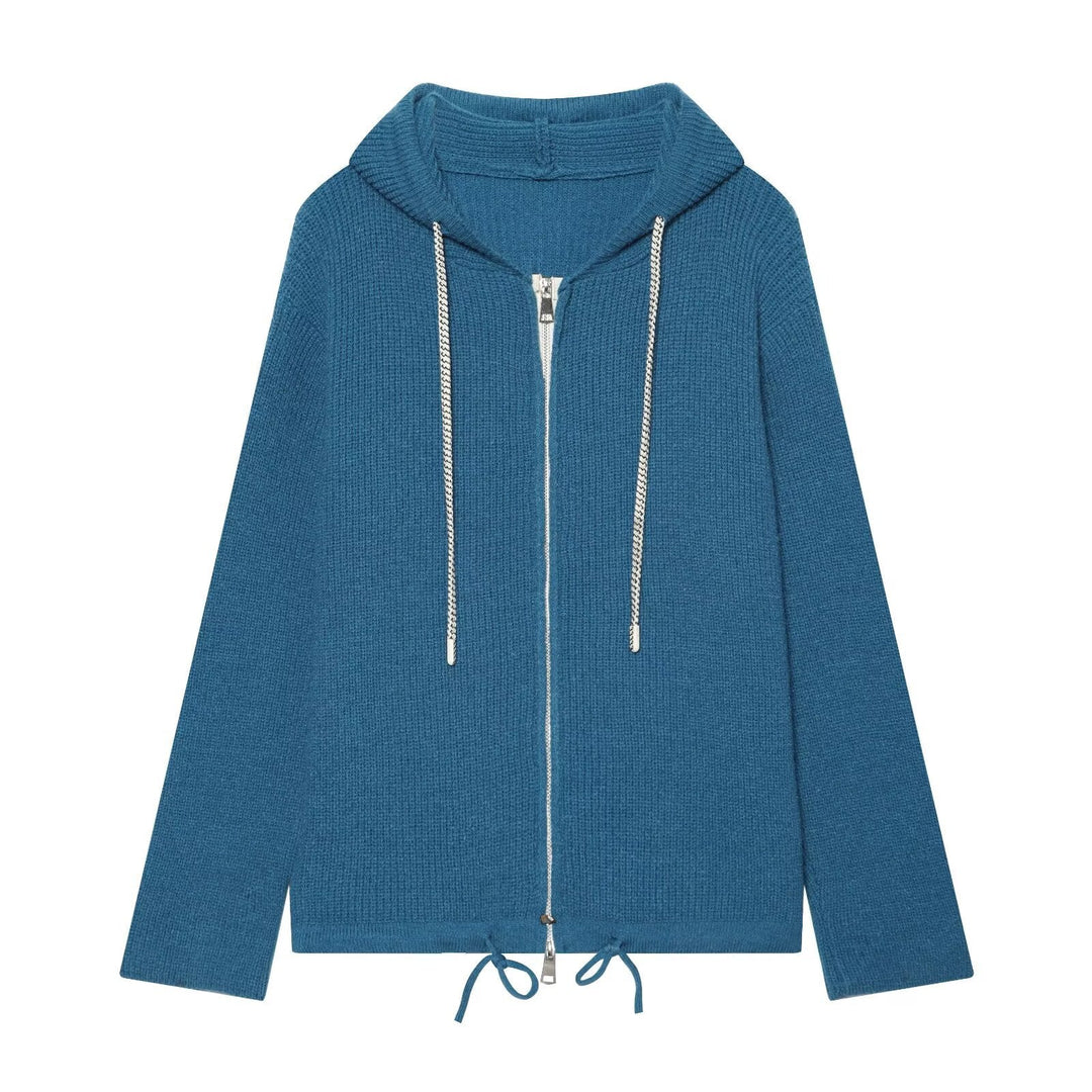 Women's knitted zip-up hoodie with full zip, ribbed texture and drawstring Hudson & Parker