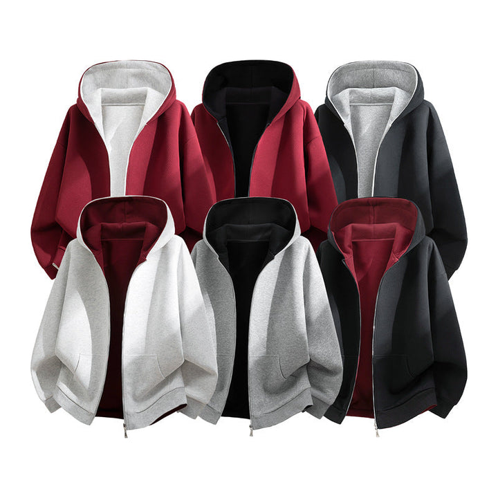Unisex Oversize Zip-Hoodie with two-tone lining, boxy cut & two-way zipper Hudson & Parker