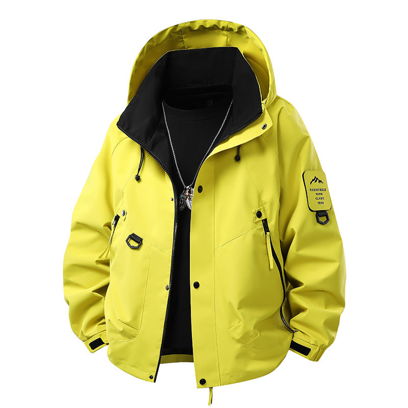 Men's waterproof outdoor utility rain jacket with hood, multiple pockets and adjustable hem Hudson & Parker