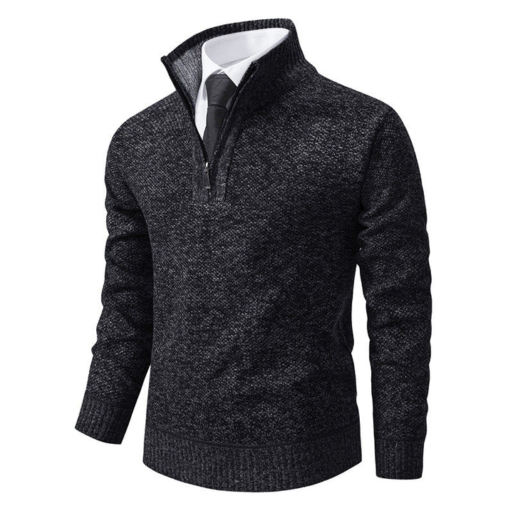 Men's Melange Half-Zip Mock Neck Sweater made of dense fine knit with ribbed cuffs Hudson & Parker