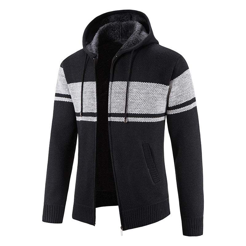 Men's Knitted Hooded Cardigan with Teddy Lining and Full Zip Hudson & Parker