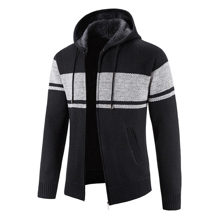 Men's Knitted Hooded Cardigan with Teddy Lining and Full Zip Hudson & Parker