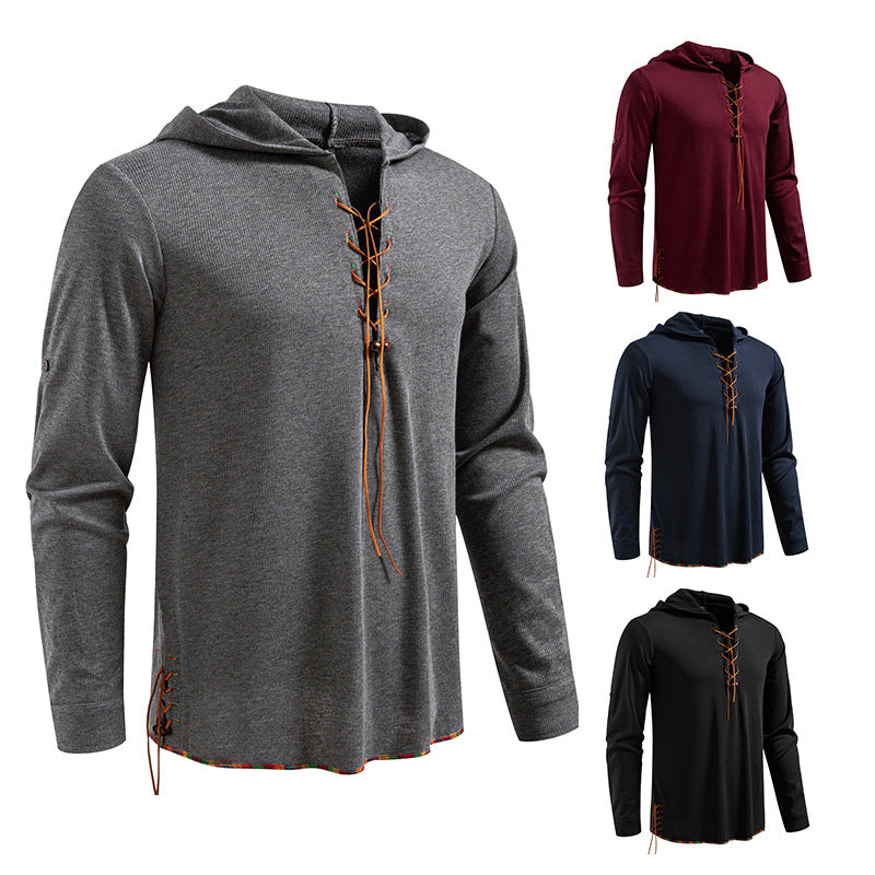 Men's Lightweight Hooded Long Sleeve Shirt with Lace Front and Roll-up Three-Quarter Sleeves Hudson & Parker