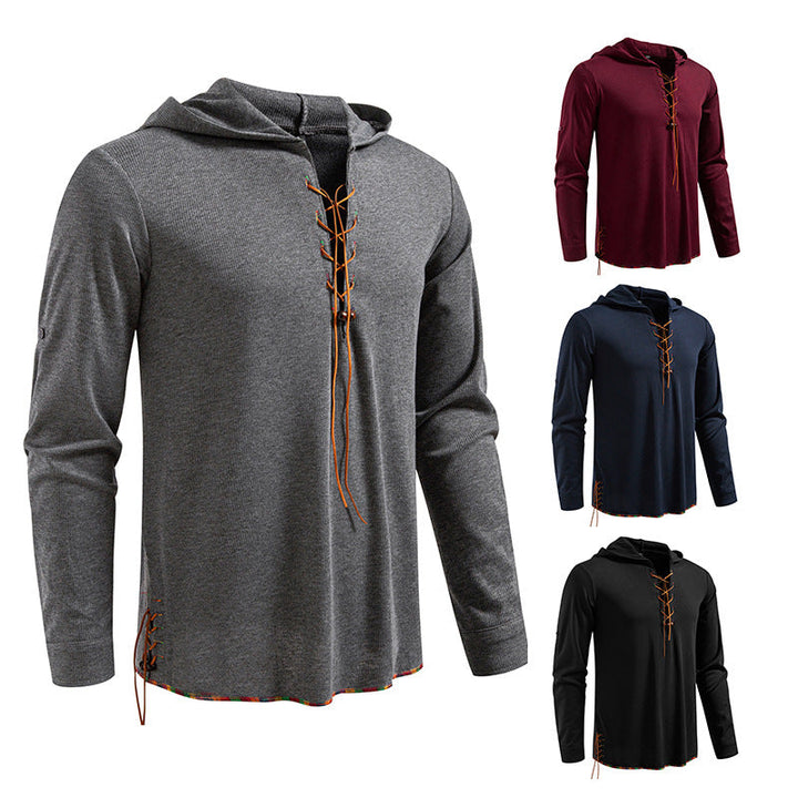 Men's Lightweight Hooded Long Sleeve Shirt with Lace Front and Roll-up Three-Quarter Sleeves Hudson & Parker